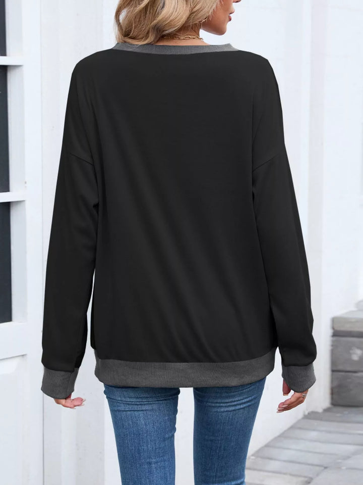 Contrast Trim Long Sleeve Sweatshirt