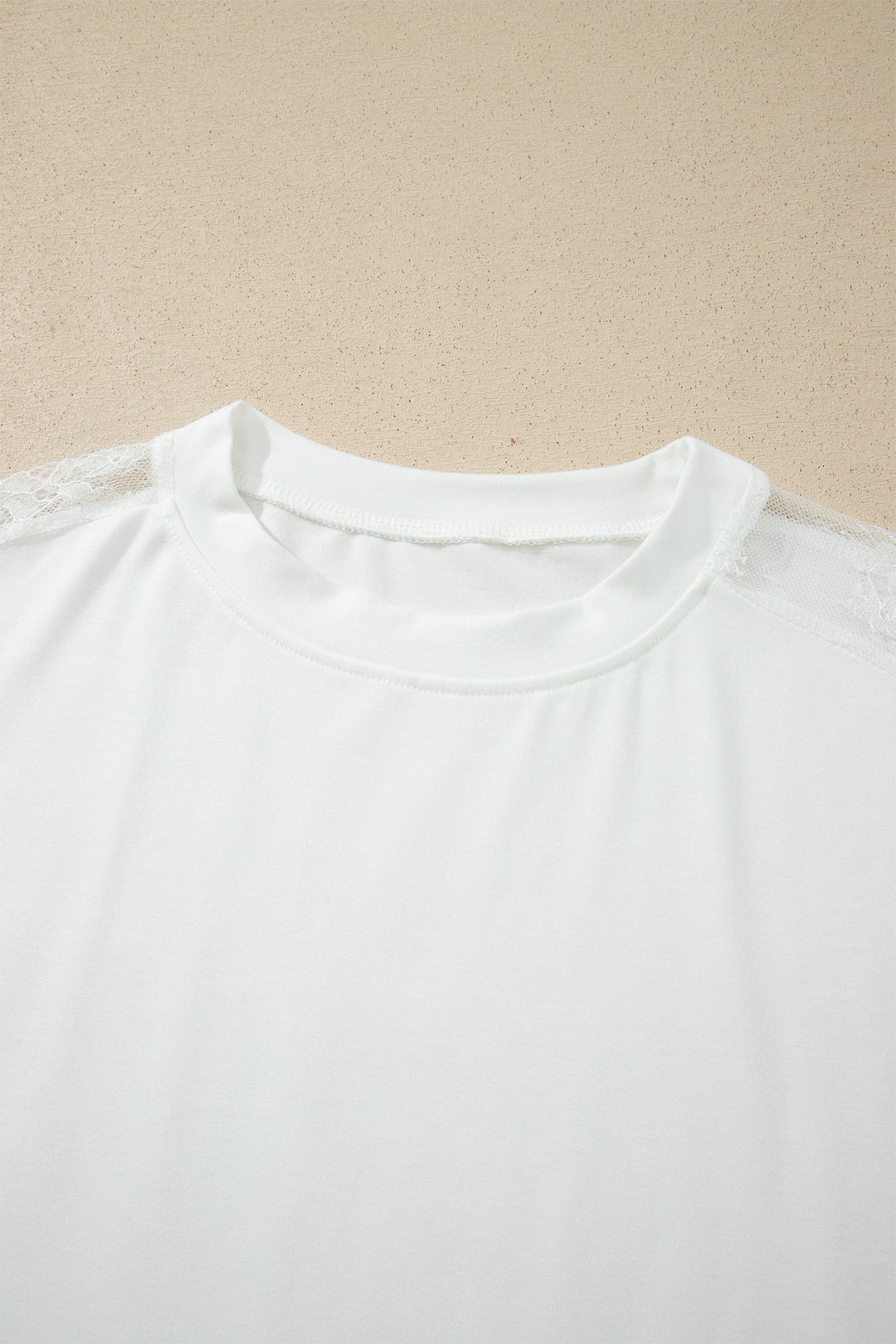 White Lace Patchwork Round Neck Casual Long Sleeve Top