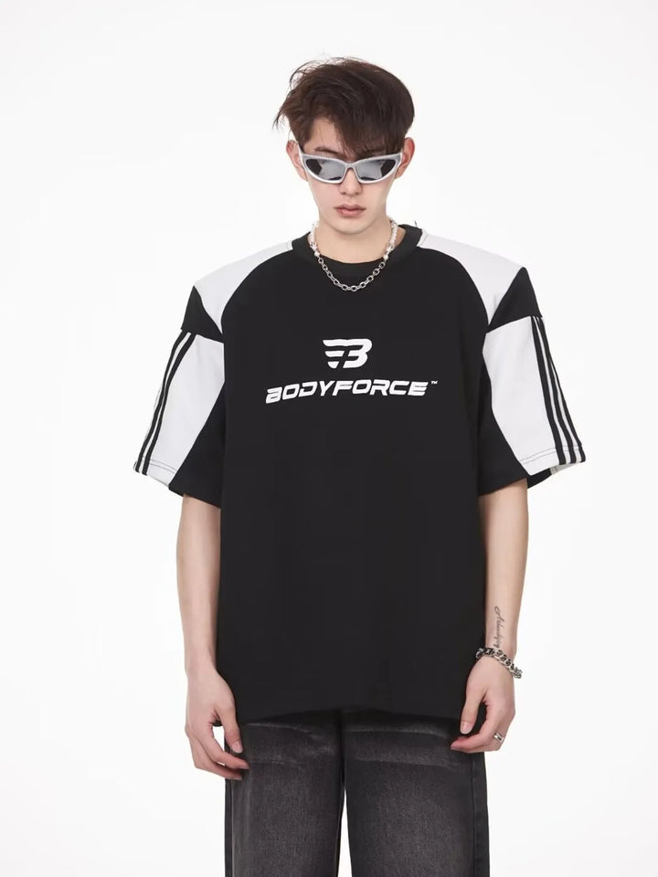Men's Full Size Contrast Panels Round Neck T-Shirt Plus Size