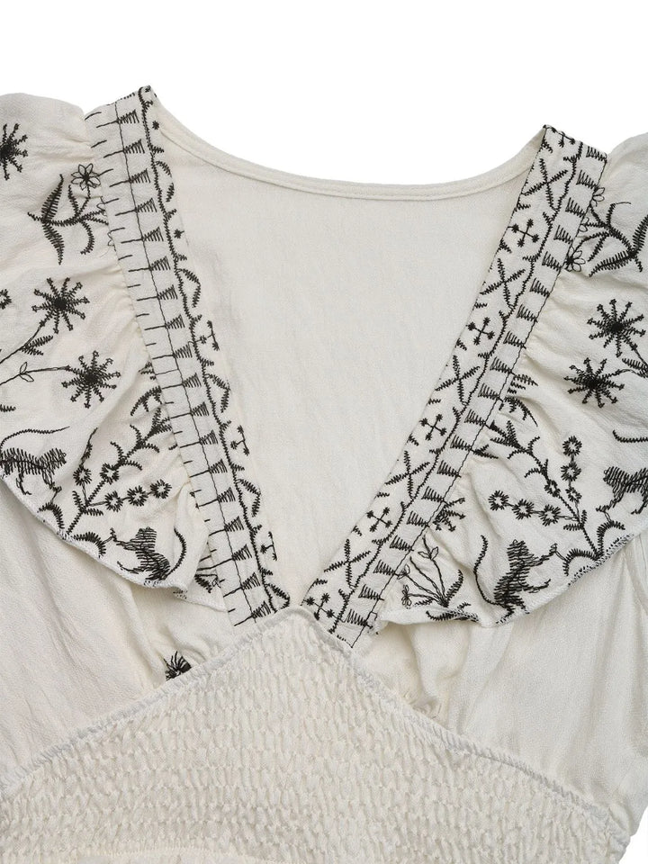 Smocked Ruffled Cap Sleeve Mini Dress