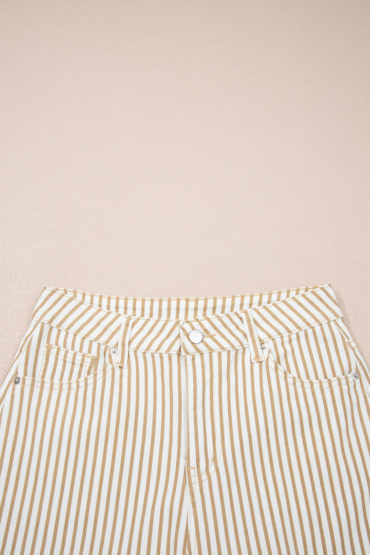 Khaki Stripe Casual Barrel Jeans