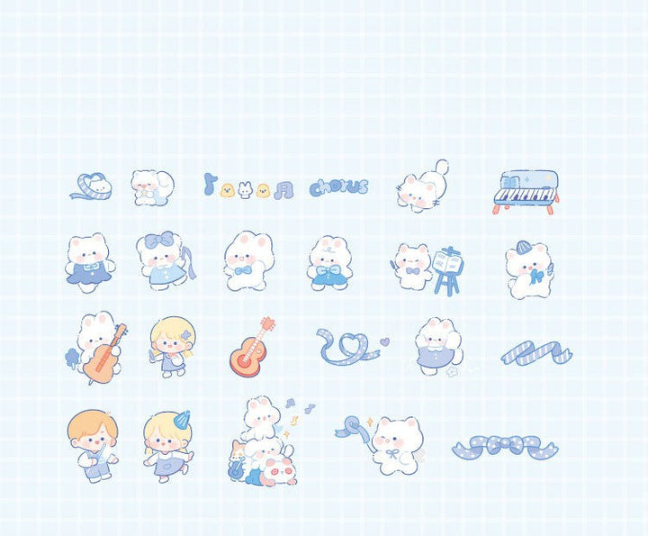 Waxy Ji Blue Continuous Series Cartoon Cute Hand Tent DIY Decorative Stickers