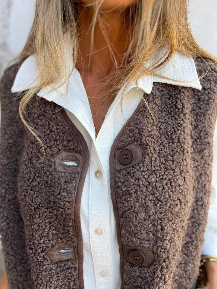 Full Size Cozy Sherpa Fleece Button-Up Vest Coat with Pockets Plus Size
