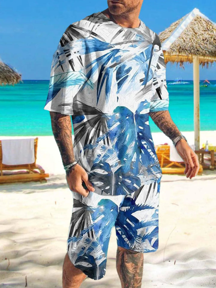 Men's Full Size Printed Short Sleeve Tee and Shorts Set Plus Size