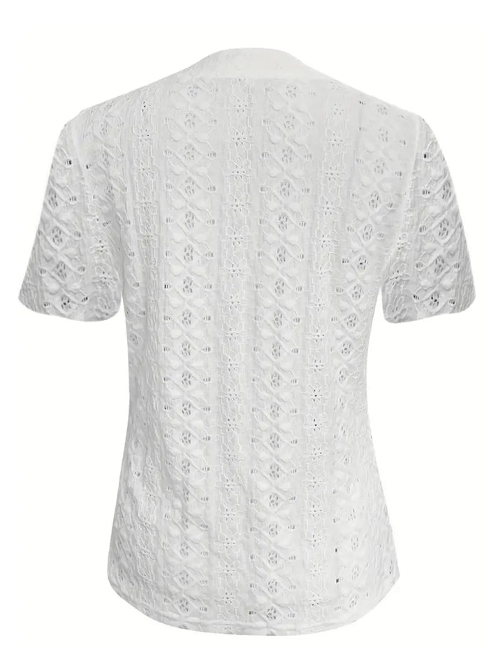 Openwork Notched Short Sleeve Top
