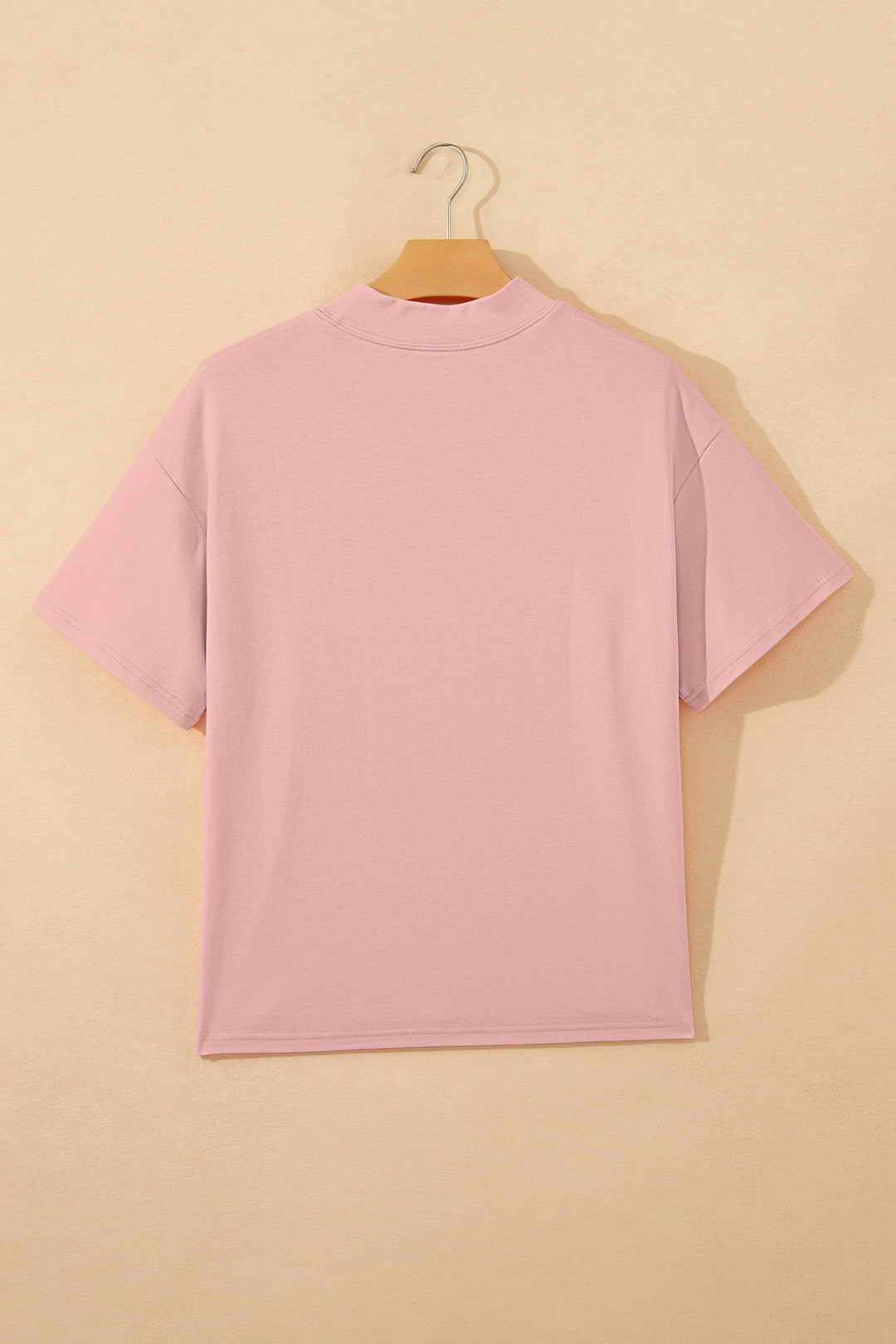 Pink Solid Color High Neck Oversize Tee