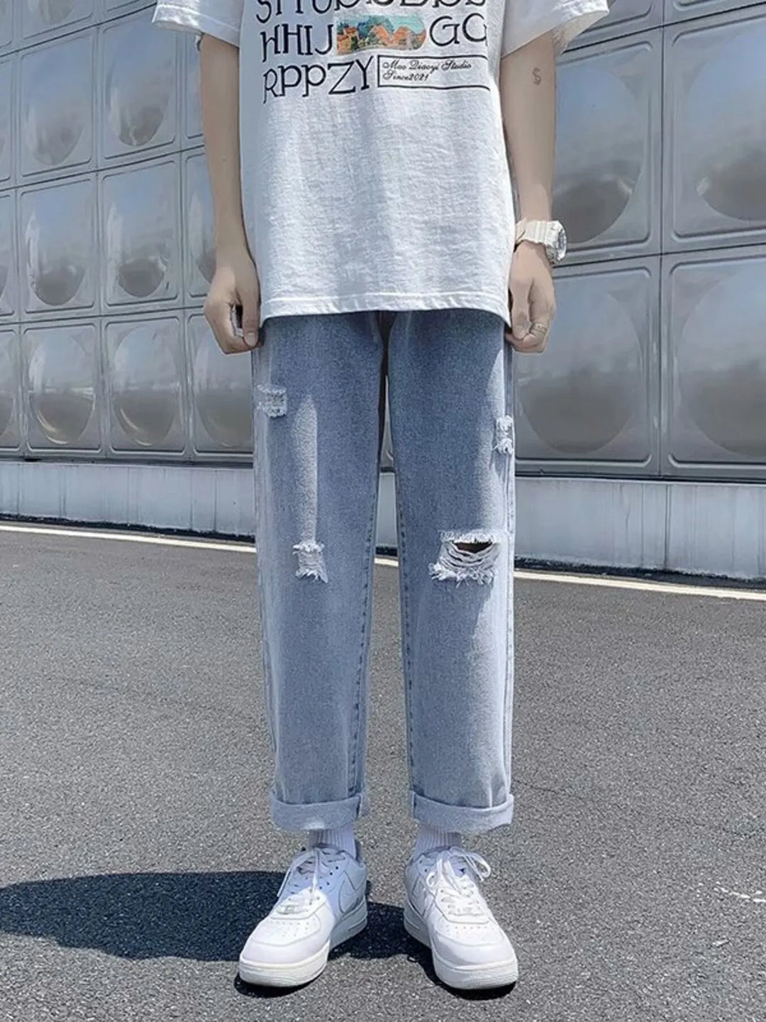 Men's Full Size Distressed Straight-Leg Jeans Plus Size