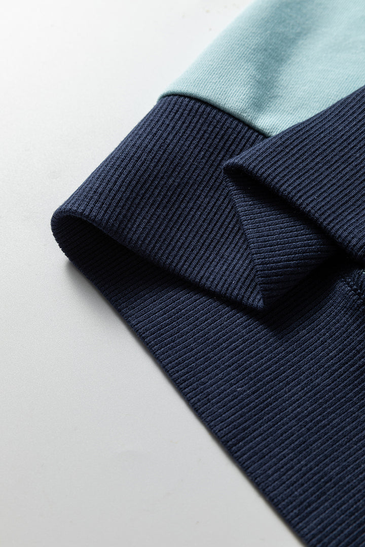 Iceland Blue Contrast Edge Colorblock Patchwork Crop Sweatshirt