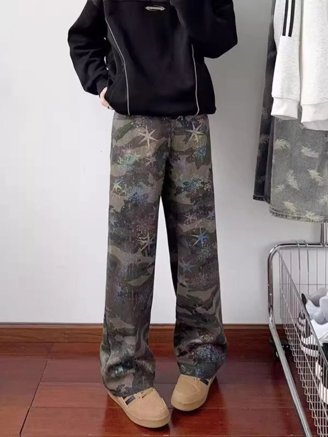 Men's Full Size Camouflage Wide Leg Jeans Plus Size