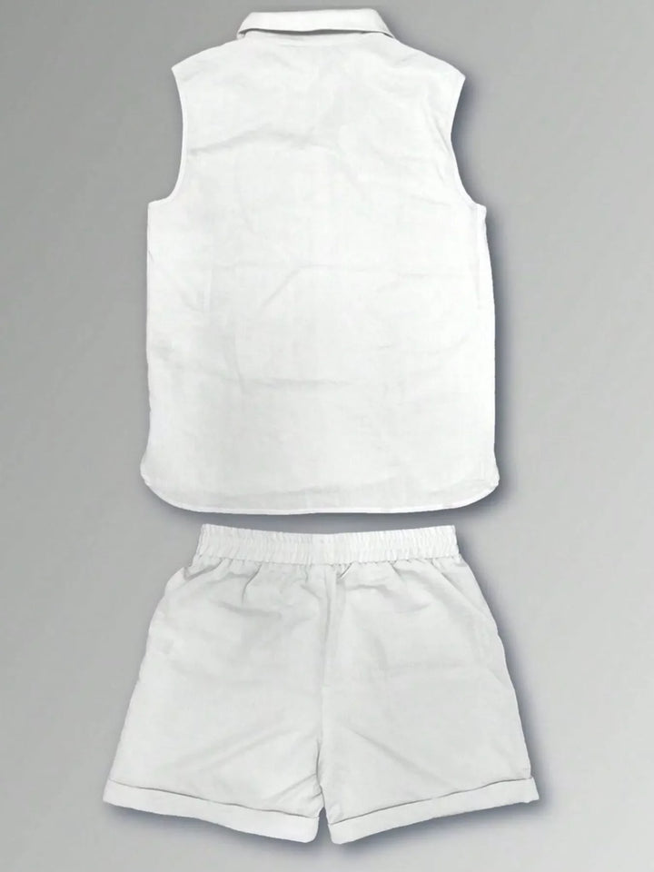 Men's Plus Size Casual Button Up Vest & Shorts Set