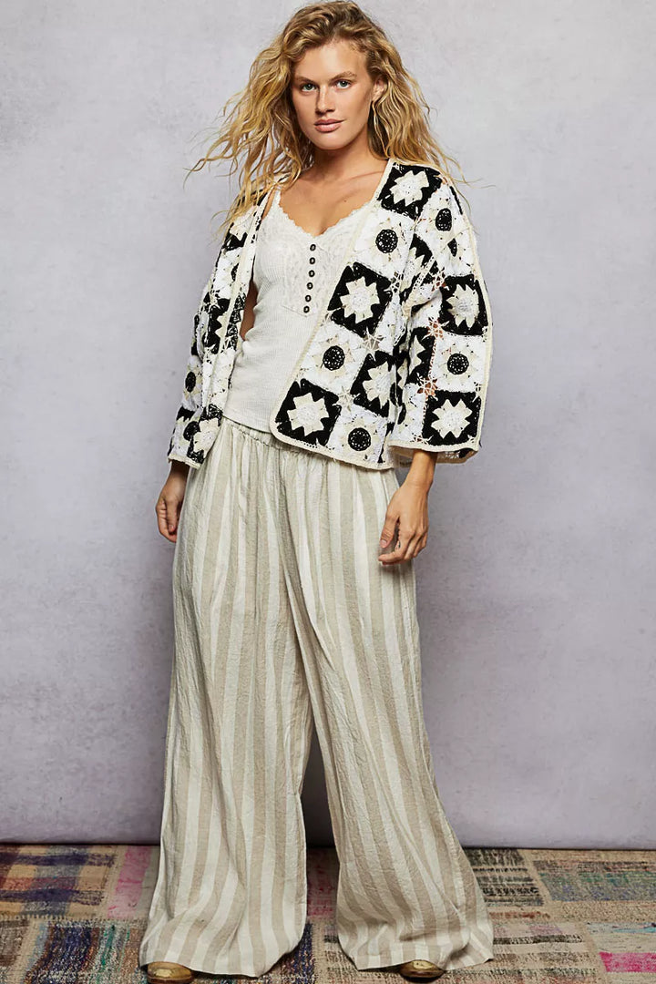 POL Open Front Cardigan with Varied Patterns