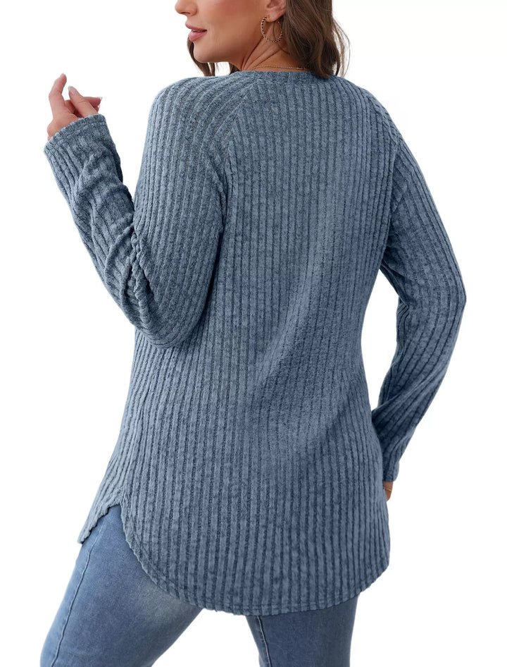 Casual Ribbed Knit Long Sleeve T-Shirt
