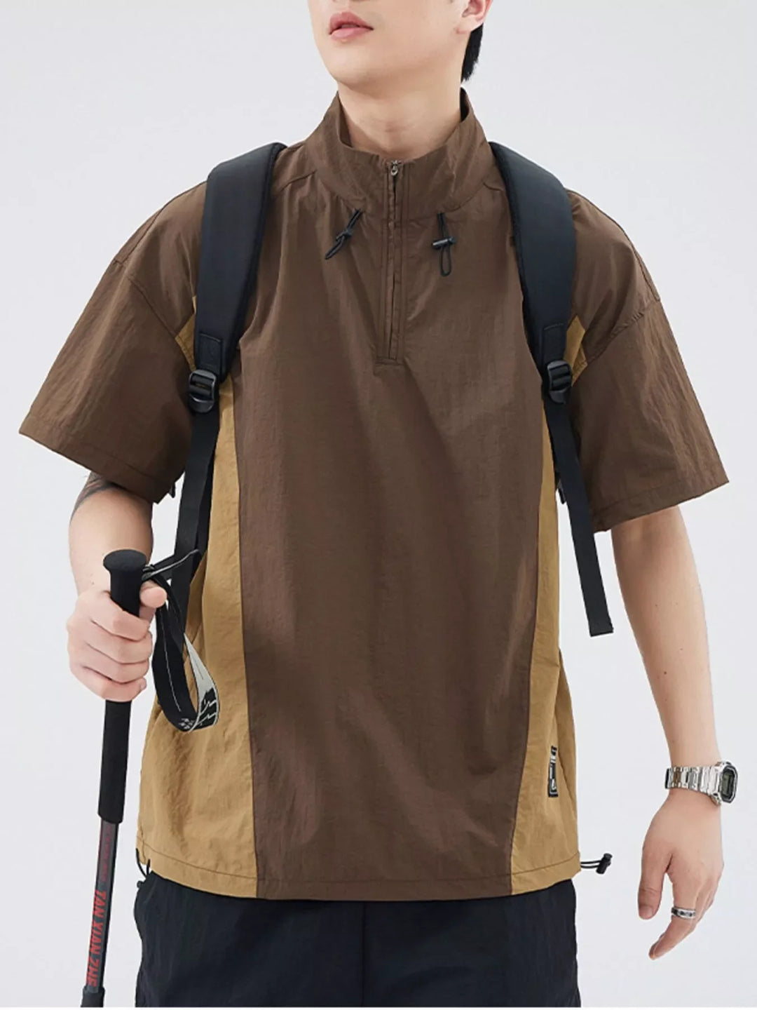 Men's Plus Size Outdoor Color Block Pullover Top