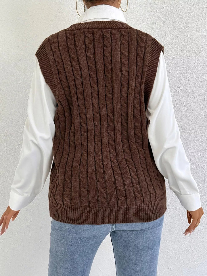 Cable-Knit Button-Up Sweater Vest