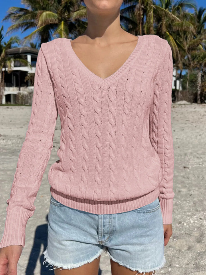 Cable Knit V-Neck Sweater
