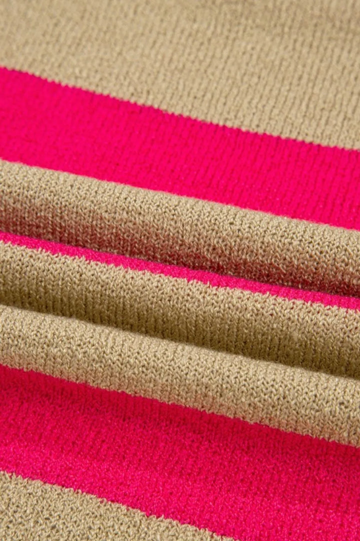 Contrast Striped Crew Neck Lightweight Knit Top