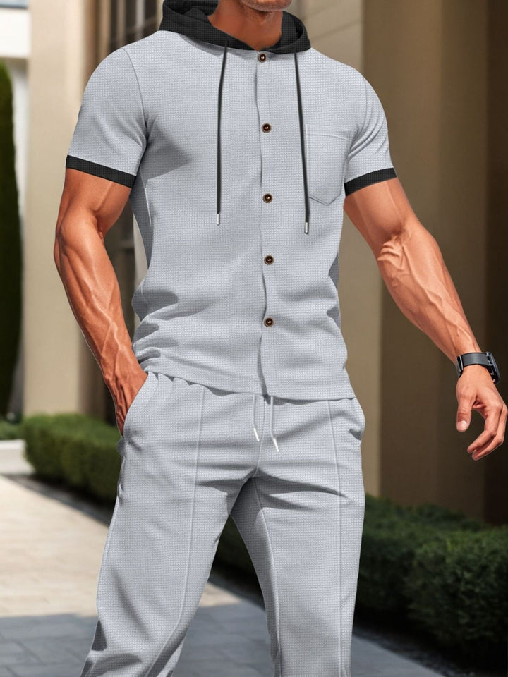 Men's Full Size Short-Sleeve Hooded Top and Shorts Set Plus Size