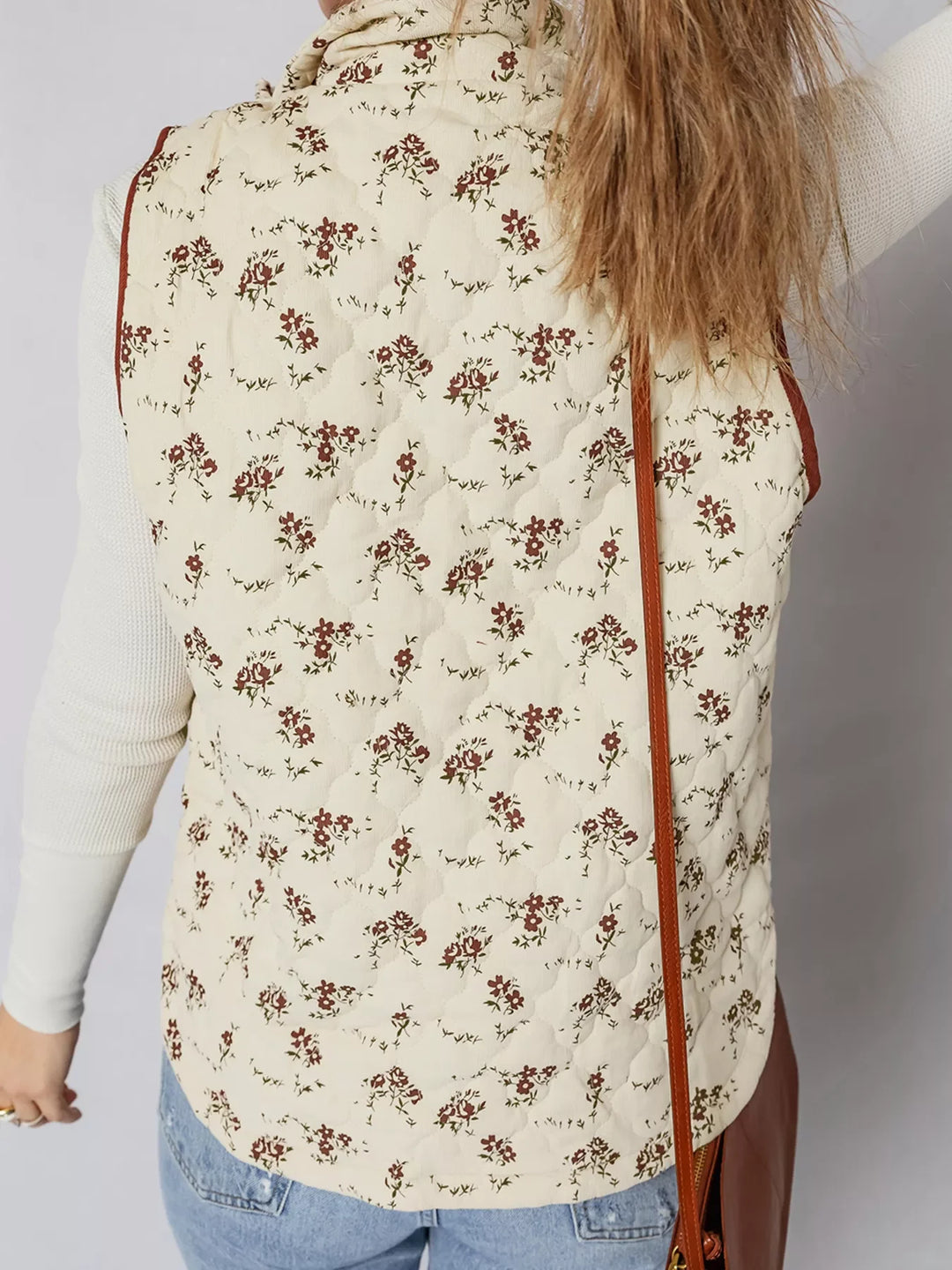 Floral Print Zip Up Quilted Vest