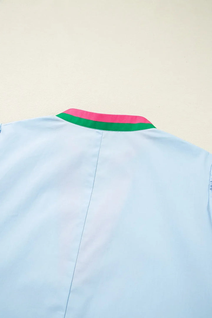 Notched Puff Sleeve Swing Dress