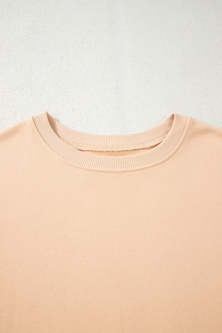 Beige Color Block Patchwork Split Hem Casual Sweatshirt