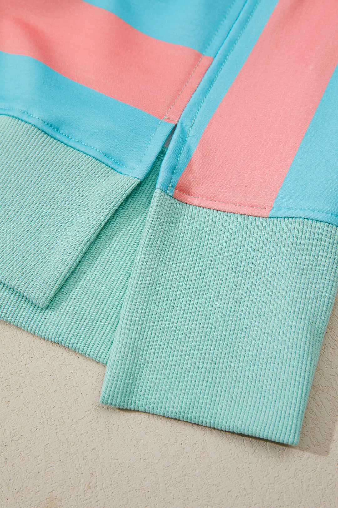 Pink Stripe Colorblock Drop Shoulder Buttoned Collar Side Slit Pullover Top