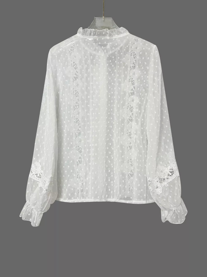 Lace Trimmed Swiss Dot Shirt