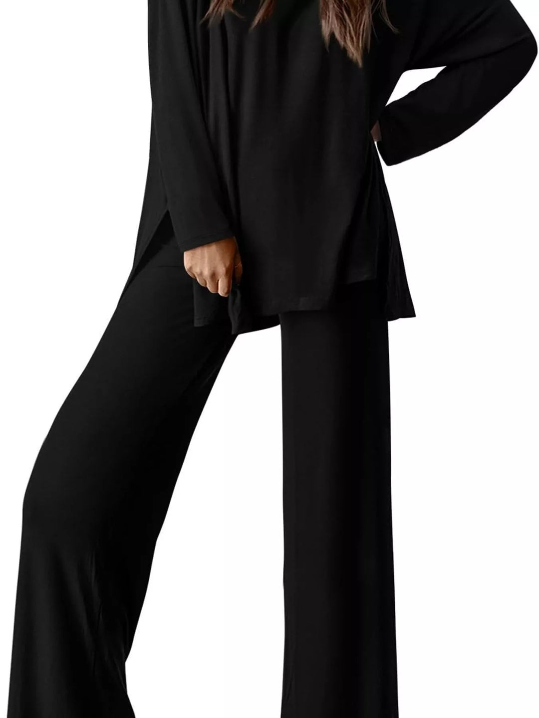 Casual Loose Long Sleeve Top and Wide Leg Pants Set