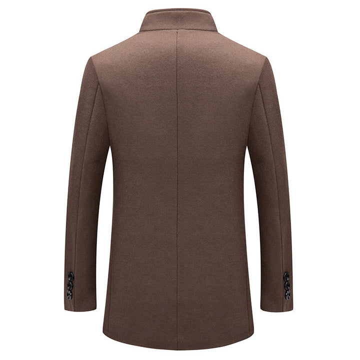 Stand-collar Cotton-lined Wrinkle-resistant Mid-length Wool Coat