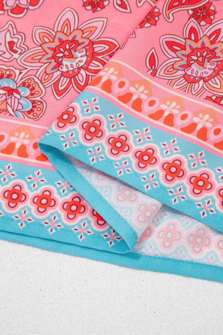 Sky Blue Bohemian Ethnic Print Spaghetti Straps Vacation Maxi Dress