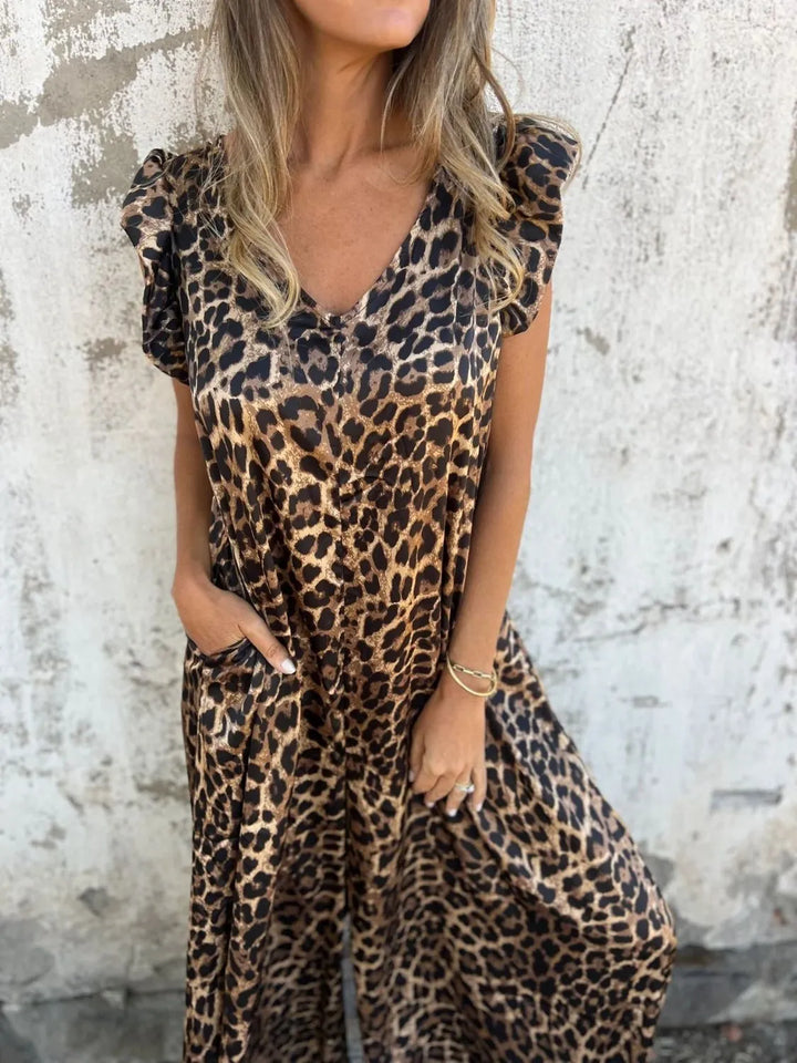 Full Size V-Neck Cap Sleeve Wide Leg Jumpsuit Plus Size
