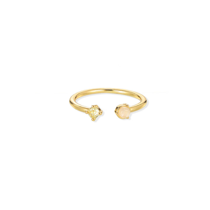 European And American Light-luxury 2-color Birthstone Peach-heart Zircon Stainless Steel 18K Gold-plated Womens Ring