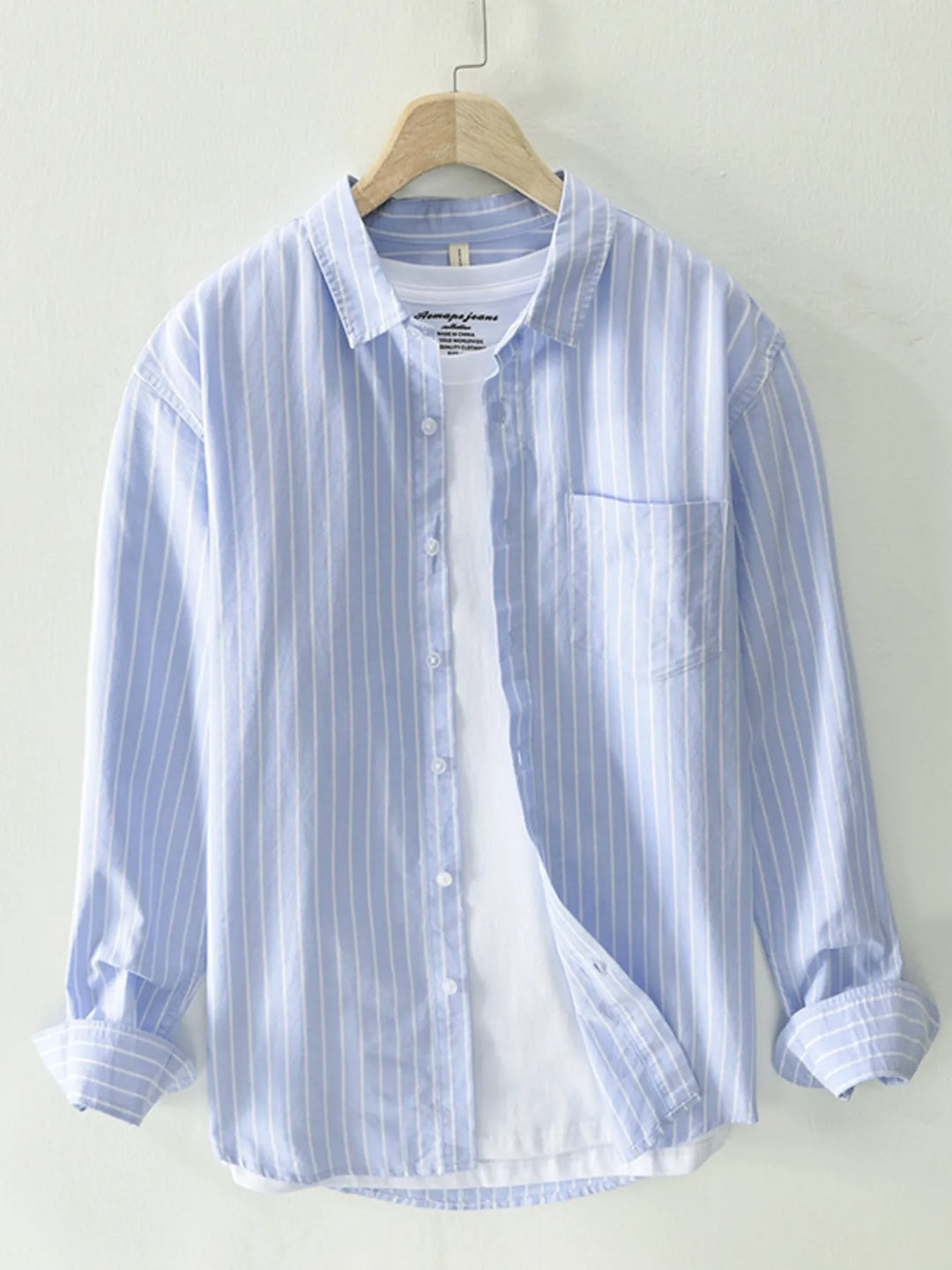 Men's Plus Size Striped Button Up Long Sleeve Shirt