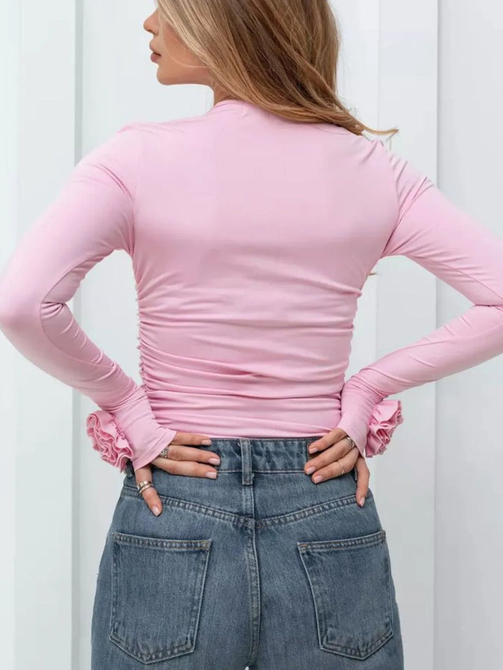 Flower Round Neck Long Sleeve T-Shirt