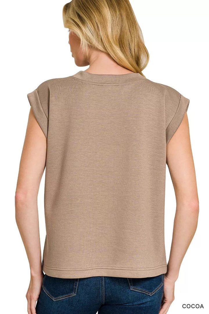 Zenana Scuba Round Neck Cap Sleeve Top