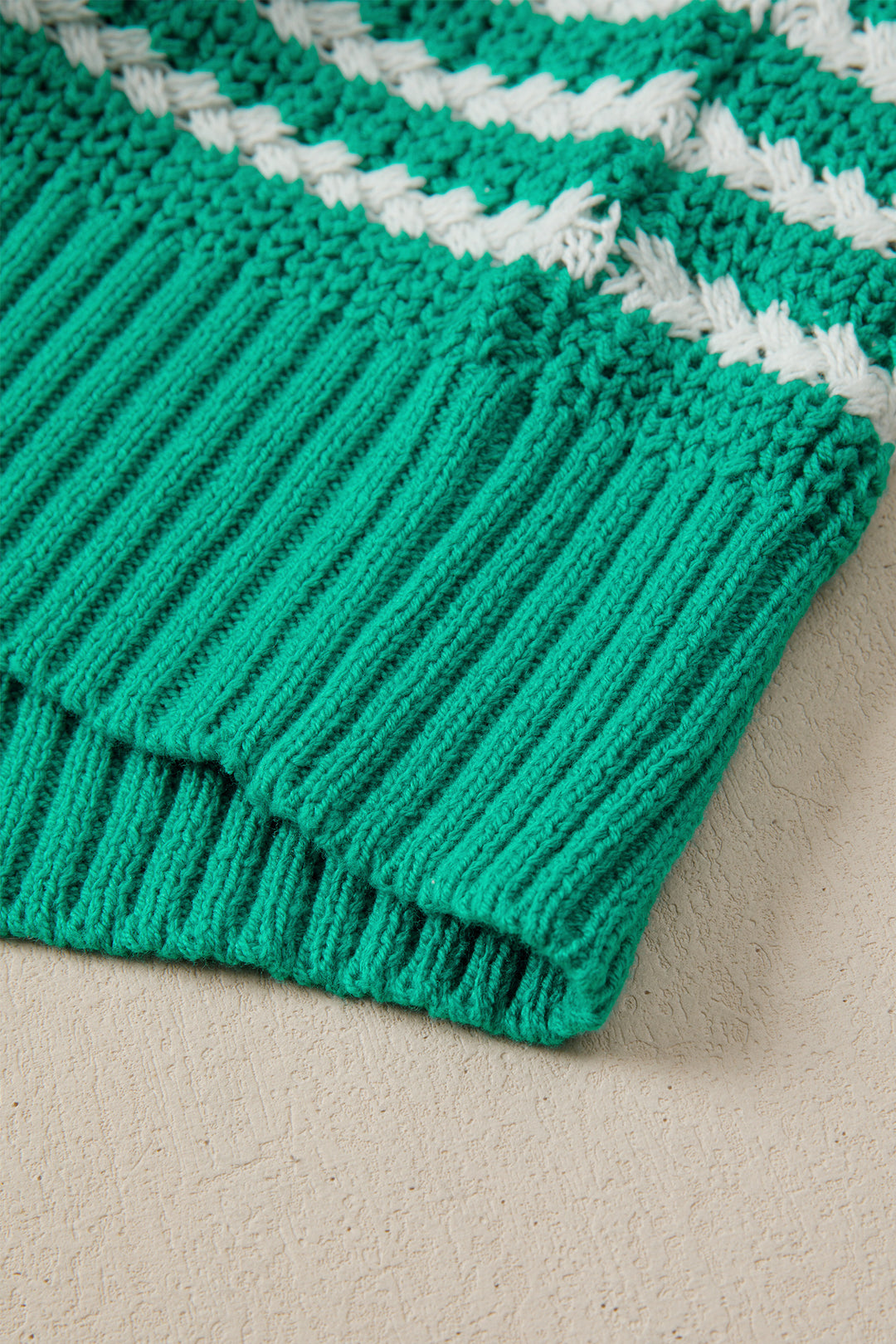 Green Stripe Short Sleeve Knit V Neck Bow Knot Sweater