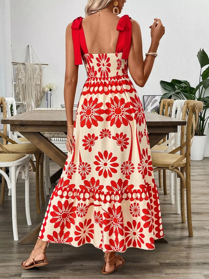 Floral Print Tie-Shoulder Midi Dress