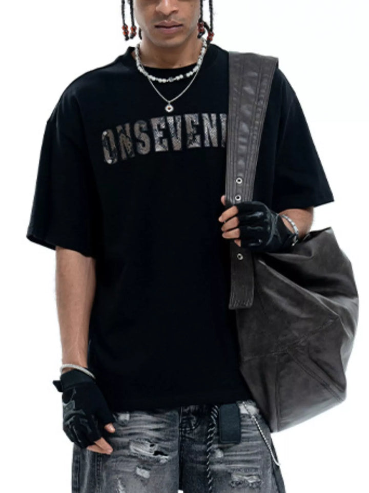 Men's Letter Round Neck Oversized T-Shirt
