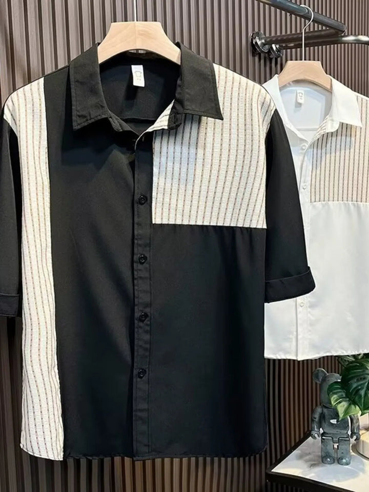 Men's Plus Size Knit Panel Short Sleeve Shirt