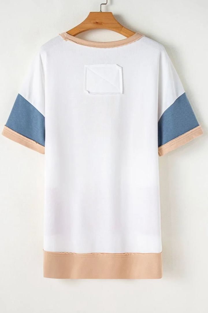 Color Block Patchwork Side Split Tunic T Shirt