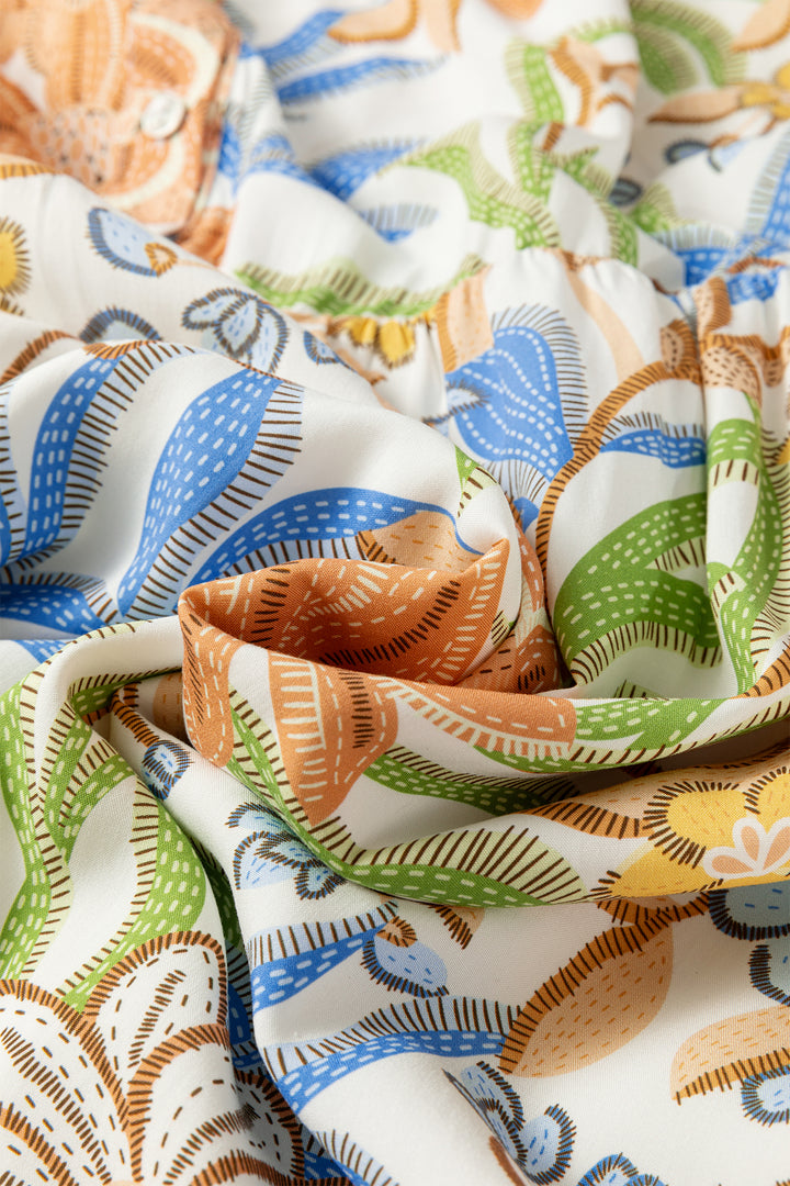 Khaki Floral Print 3/4 Sleeves Tiered Plus Size Long Dress