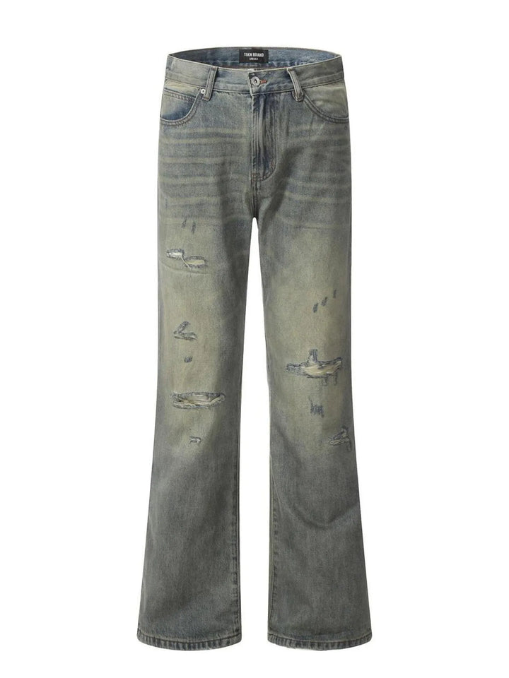 Men's Distressed Slim Bootcut Washed Jeans