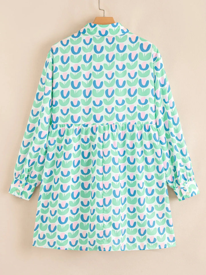 Printed Long Sleeve Shirt Dress
