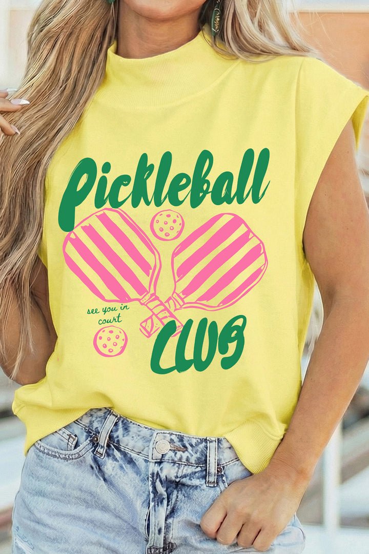 Yellow Pickleball Club Game Day Graphic Mock Neck Top