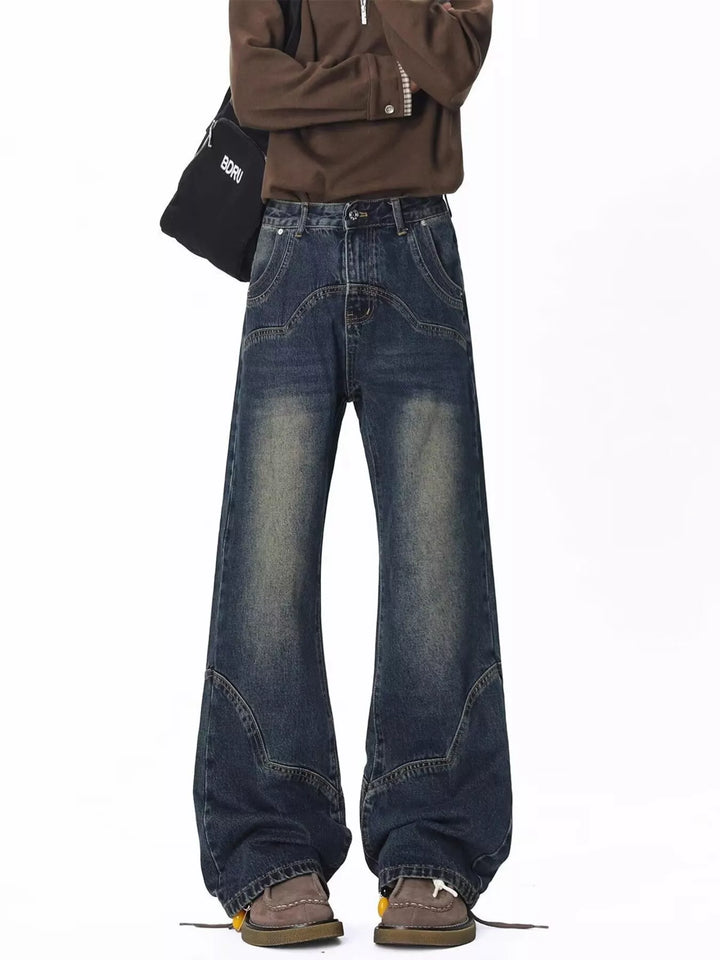Men's Full Size Vintage Wash Wide Leg Jeans Plus Size