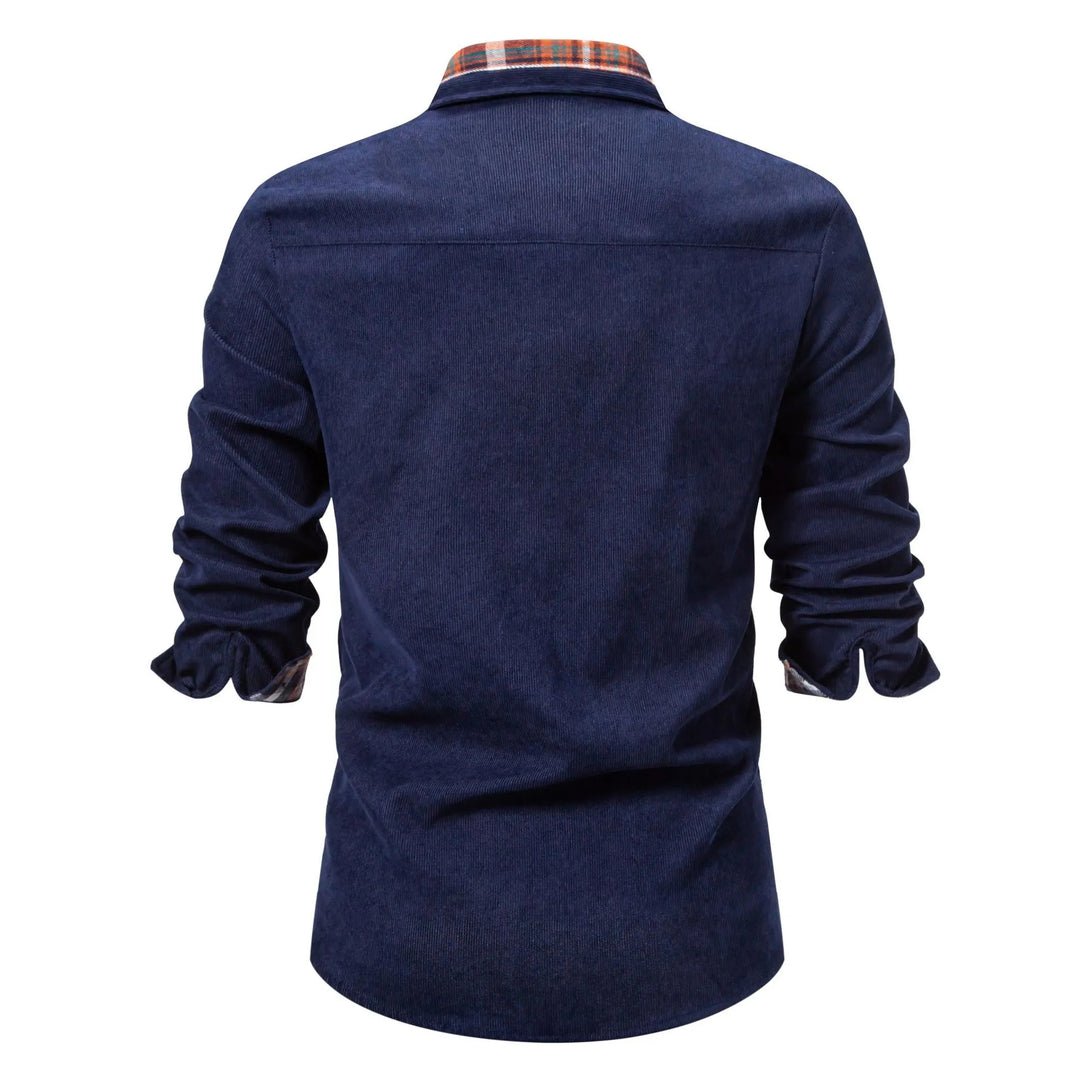 Men's Casual Shirt with Plaid Contrast Details