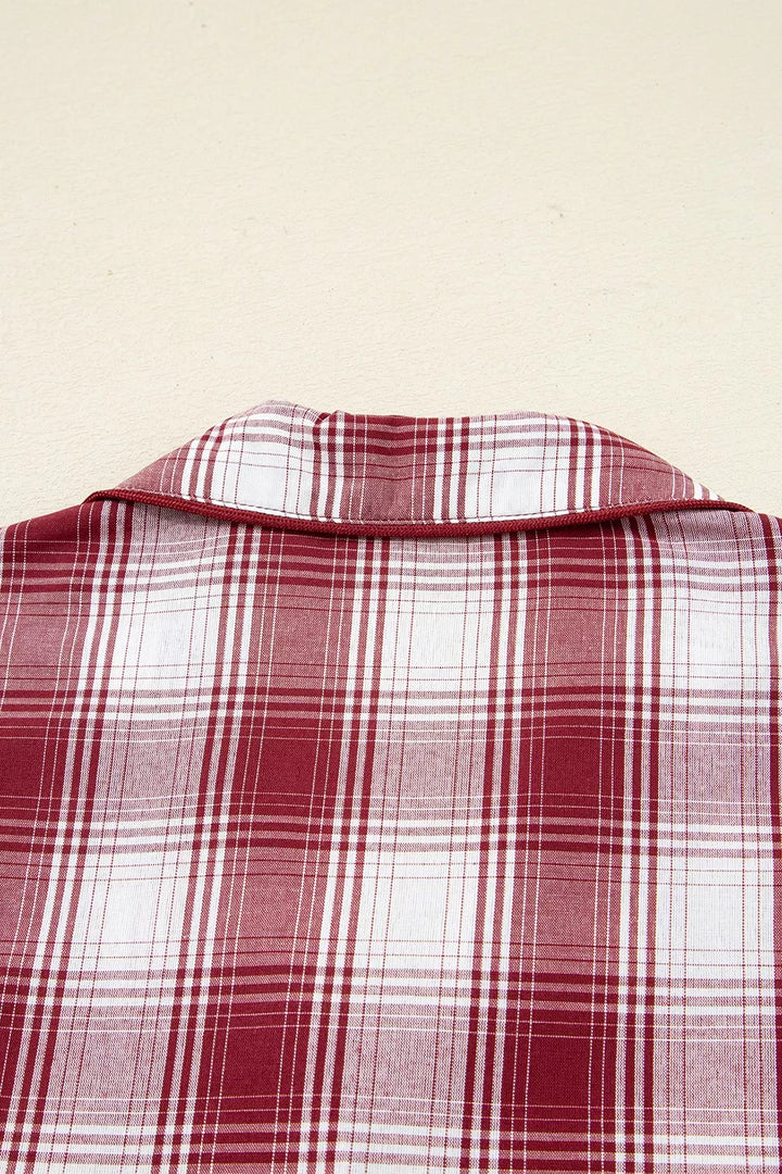 Plaid Long Sleeve Shirt and Drawstring Shorts Lounge Set