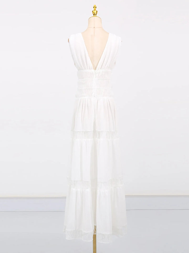 Tiered V-Neck Sleeveless Maxi Dress