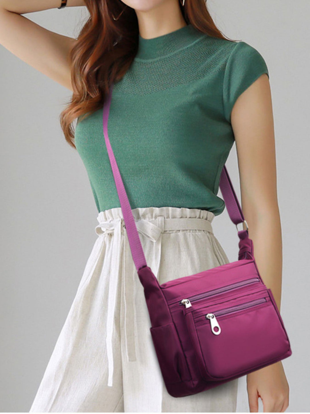 Multi-Pocket Lightweight Nylon Crossbody Bag