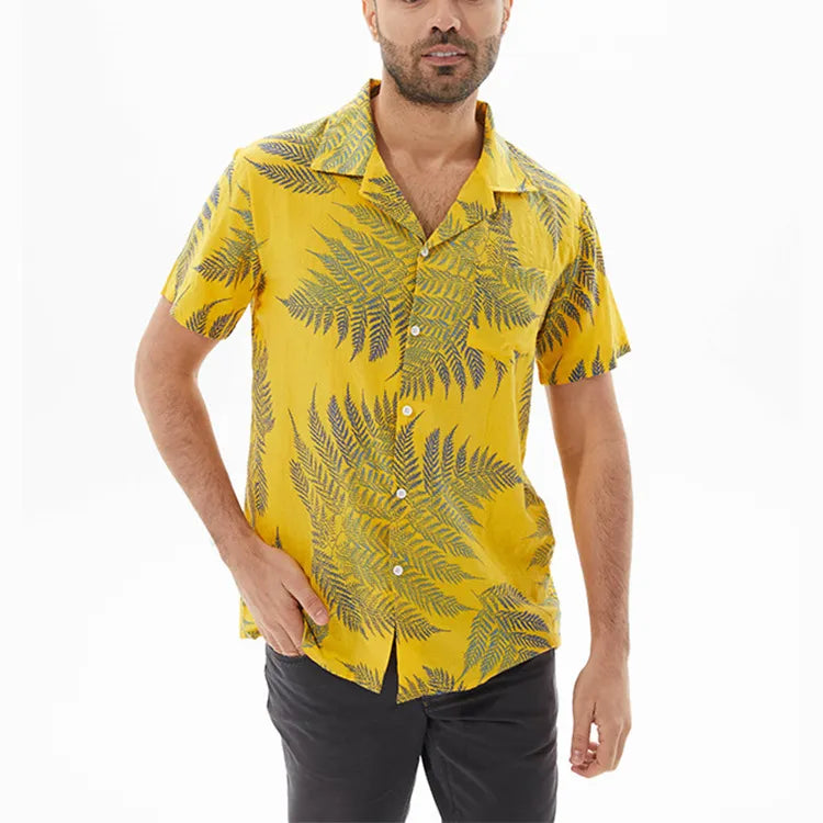 Men's Full Size Leaf Print Short Sleeve Shirt Plus Size