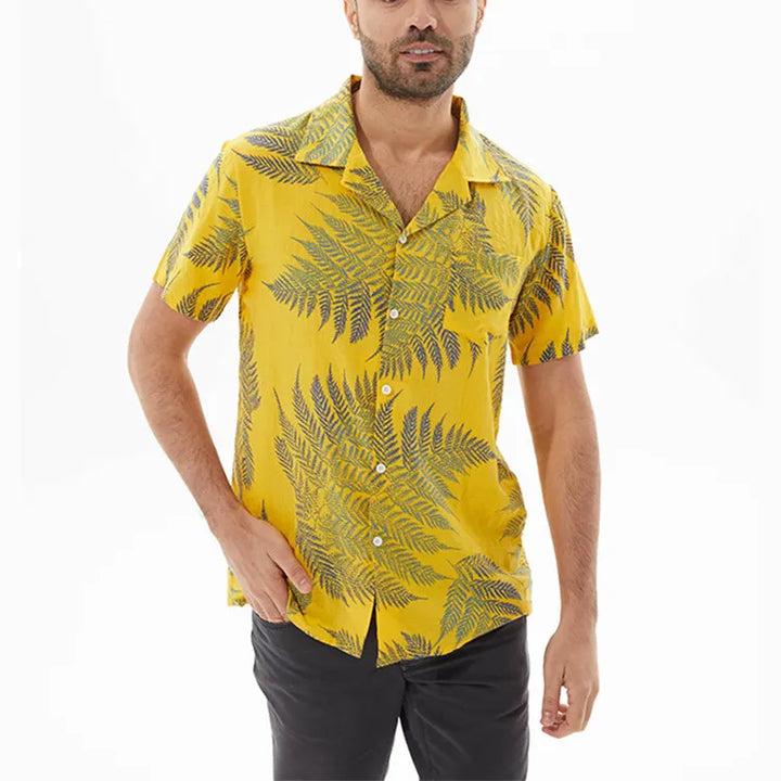 Men's Full Size Leaf Print Short Sleeve Shirt Plus Size